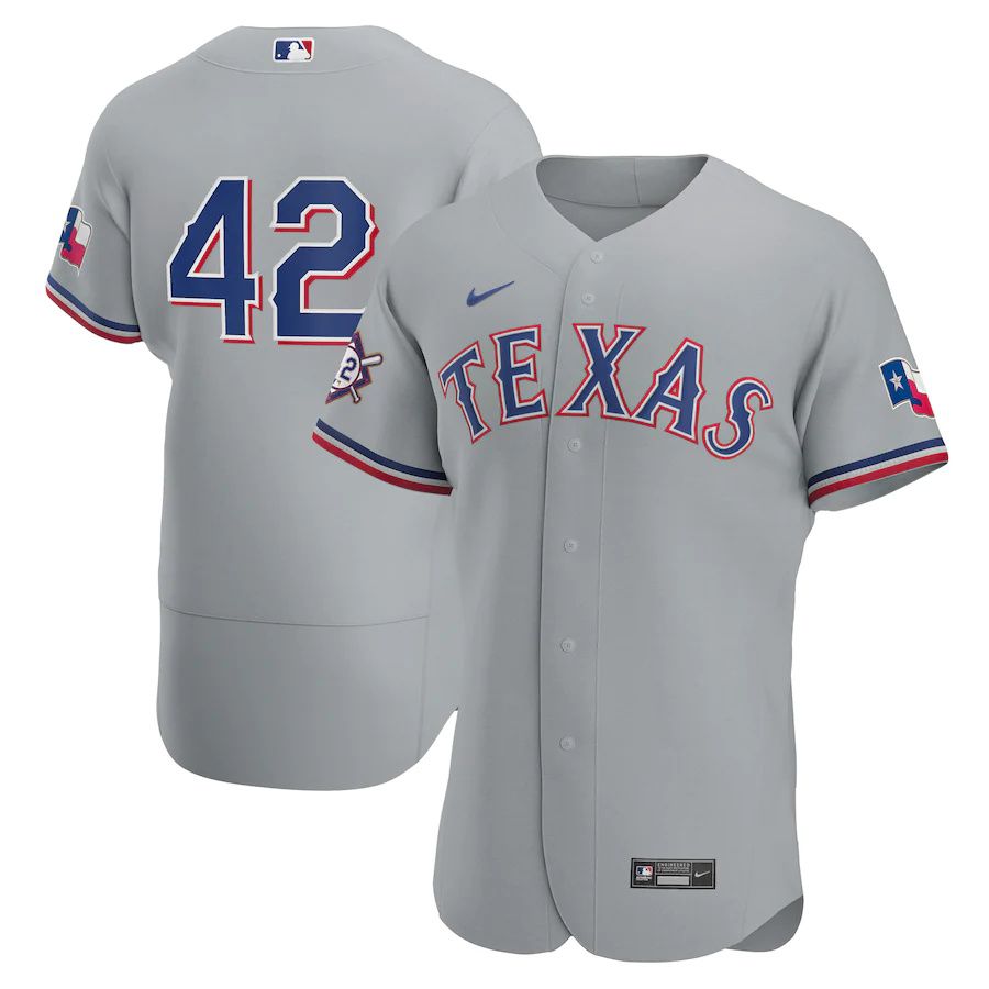 Mens Texas Rangers 42 Nike Gray Road Jackie Robinson Day Authentic MLB Jerseys